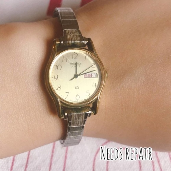 Vintage Seiko Silver Tone Calendar Expansion Wrist Watch Doesn\'t Run, For Parts main image 4
